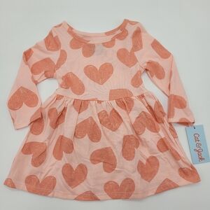 Cat & Jack Dress Long Sleeve Heart Print Cotton Blend Jersey Knit Size 12mo NEW